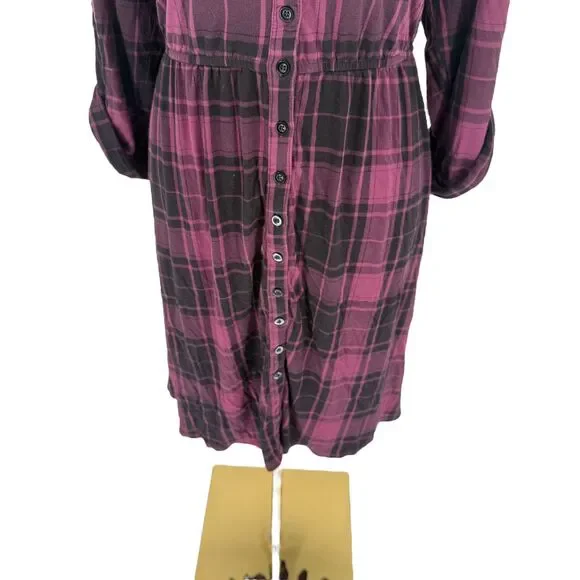 Torrid Plaid Jersey Shirt Dress 2X 18 20 Burgundy Black Pocket Button NO BELT - Picture 5 of 14